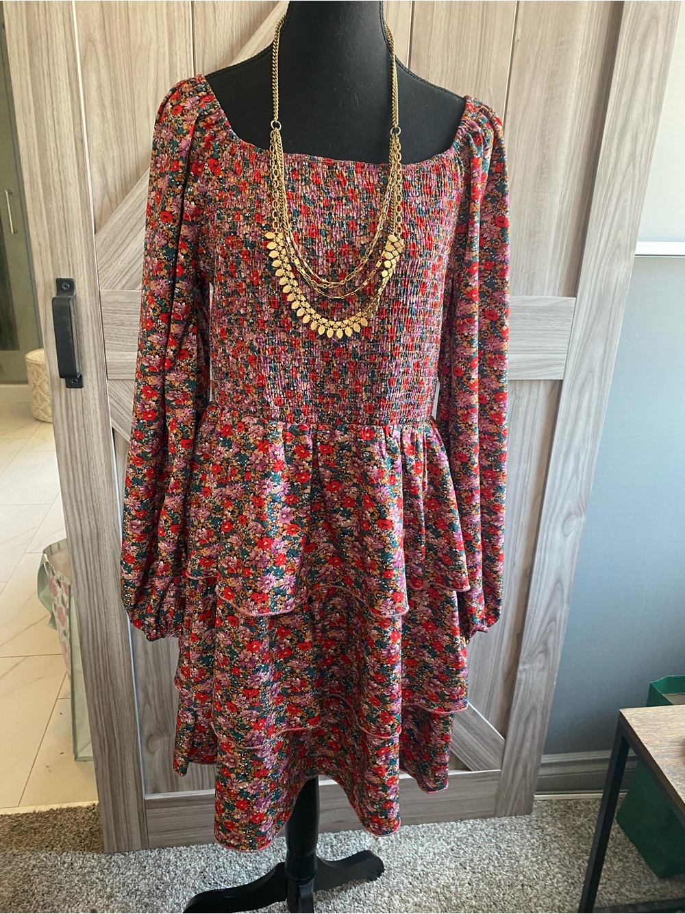 Floral Smocked Peplum Dress - Pink Multicolor